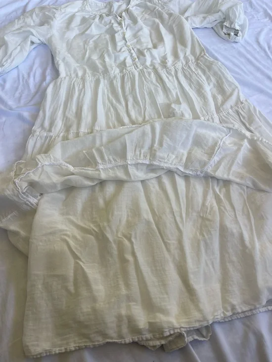 Cotton Silk Blend Romantic Lightweight M/L Tiered Lined Midi Dress - Picture 8 of 9